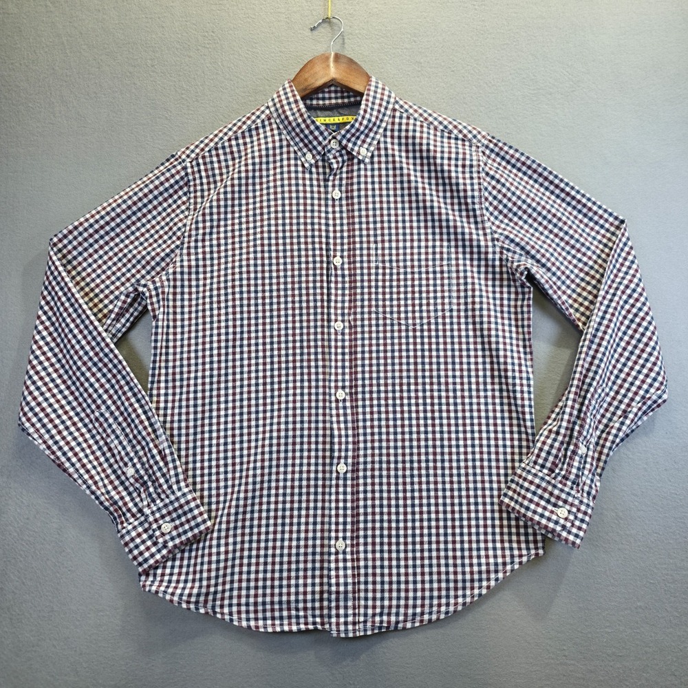 Prince & Fox Men's Red & Blue Check Long Sleeve Button Up Shirt Size Small